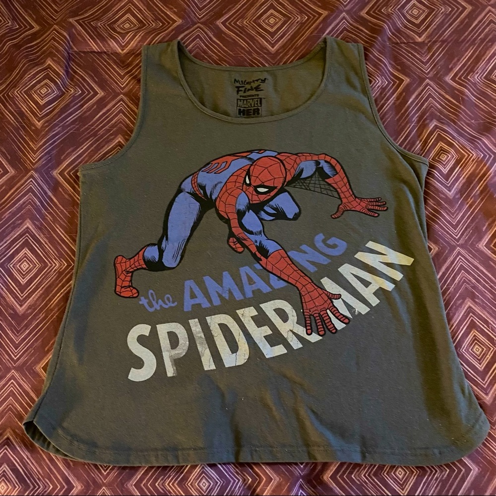 Junior’s Marvel Amazing Spider Man Gray Tank Top, EUC, S